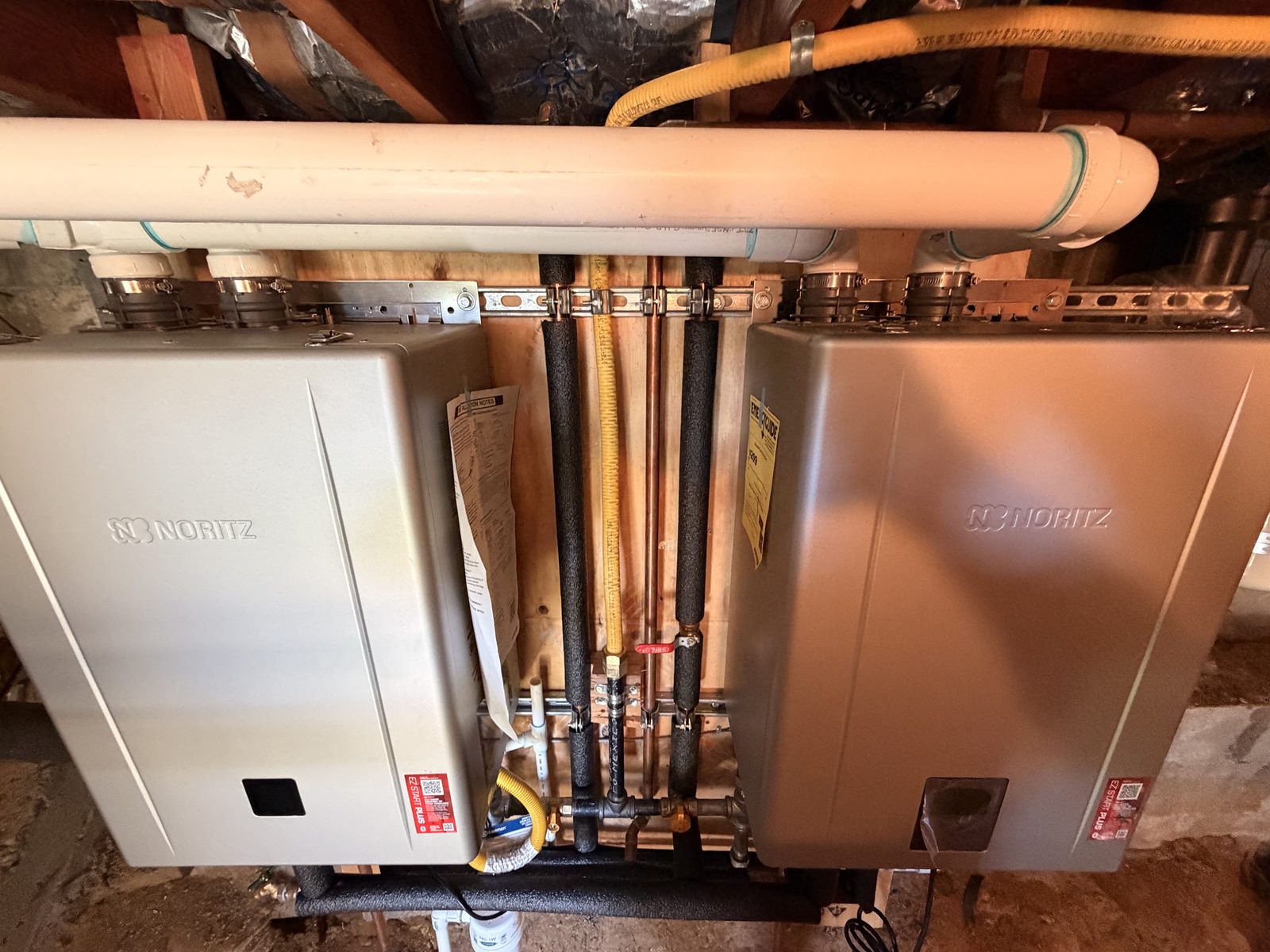 Copper pipe detail on tankless water heater installation